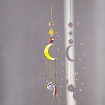태양 캐처 윈드 차임 펜던트 매달림 크리스탈 달 별 스테인드 글라스 정원 장식 야외, D
