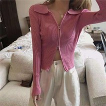 와플가디건 Jocoo-Jolee 패션 블랙 골지 지퍼 업 가디건 캐주얼 턴 다운 칼라 긴 가을 스웨터 크롭 탑 니트