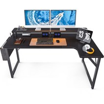 ODK PC 데스크 책상 pc 데스크 모니터대 첨부 폭 140 cm×안길이 74 cm게이밍 데스크 l자형 수납봉투 첨부 구조 세련된 공간 절약 혼자 생활 재택 근무 블랙