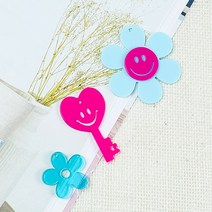 헤세드 DIY) 스마일 플라워 펜던트 키링 열쇠고리 3종세트, 스카이블루플라워 셋트