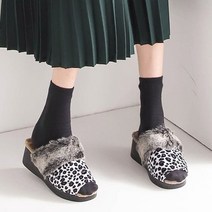 니나스파리 호피 털장식 내부털 4cm 슬리퍼