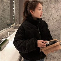 Lucyever 2021 겨울 두꺼운 웜 자켓 여성 한국어 스탠드 칼라 코듀로이 파커 핑크 블루 코튼 패딩 숏 코트