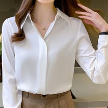 여성 기본 블라우스 큐빅 히든버튼 카라 찰랑한셔츠 하객 우아한 여자 정장 직장인 40대
