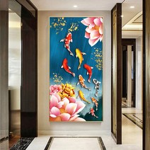 비단잉어 풍수인테리어 구어도 그림 재물운 큐빅아트 보석십자수 재료 만들기, 180x90CM