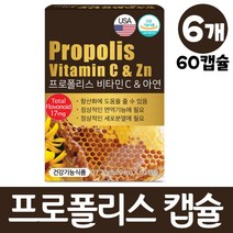 프로폴리스 영양제 비타민c 아연 propolis vitamin c zn 캡슐, 6개, 60캡슐