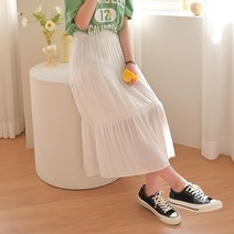 데일리앤 하엘 봄 새틴 캉캉 플레어 밴딩 롱스커트