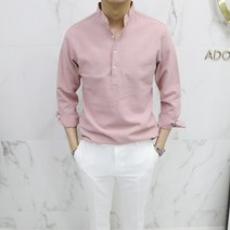 아도르클래식 남성용 여름 린넨 헨리넥 셔츠 Sk