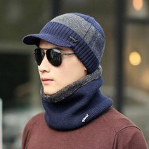베이스 넥워머 니트모자 네이이 일체형니트챙모자