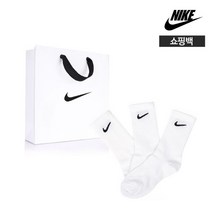 나이키 양말 에브리데이 쿠션 크루 삭스 3팩세트 쇼핑백구성, NI-YY3 화이트 3팩/M