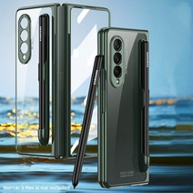 전면 강화 유리 투명 케이스 samsung galaxy z fold 3 5g 커버 도금 프레임 하드 클리어 s 펜 슬롯 홀더 백 케이스