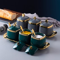 금테 도자기 양념통 3구 소스통 세트 고급 선물, 그레이