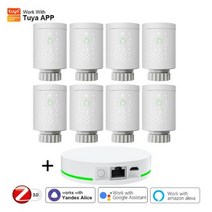 Zigbee 3.0 서모 스탯 Tuya 스마트 라디에이터 액추에이터 밸브 열 헤드 프로그래머블 TRV 온도 컨트롤러 Alexa Google, 8 Pcs with Gateway