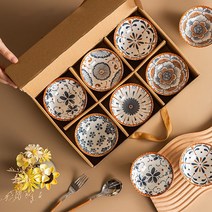 시크라이프 플라워 일본식 도자기 그릇 밥그릇 크리에이티브 유약 하채 선물 그릇 세트, 6종 세트