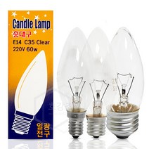백열 촛대구 60W (220V) E14/E17/E26, 전구색(노란빛), 일광촛대구60W(E26)