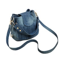 NIGEDU 캐주얼 데님 버킷 숄더 핸드백 여성용 크로스바디 백 대용량 토트 빈티지 캔버스 지갑 가방 다크 블루 Medium 139267