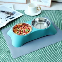 강아지 고양이 식기 밥그릇 식기매트 A핑크+매트, B.그린+매트