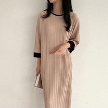 [세인트이브] 7부 소매시보리 여성 주름 롱원피스