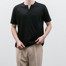 트임 절개 셔츠 Square Henly-neck Half Tee[BJ0735]