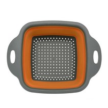 과일세척기 Fruit Vegetable Washing Machine 접이식 실리콘 드레인 바구니 야채 과일 세척 바구니 접이, 07 rectangle-orange_01 S