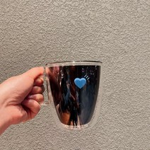 머그 블루보틀 컵 보덤 내열 더블월 글라스 잔, 휴먼메이드 하트 (핸들포함 420ML)