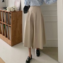 봄 코튼 뒷밴딩 플리츠 플레어 롱 스커트