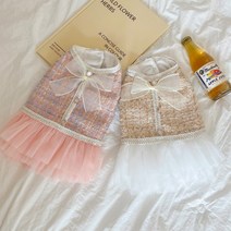 트위드 강아지원피스 강아지겨울옷 XS-XL, 베이지