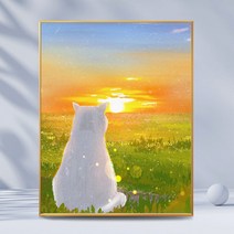 러블리 따뜻한 오후의 햇살과 고양이 카툰 일러스트 보석십자수 DIY 만들기 세트 집콕취미 핸드메이드 선물 집안 인테리어 다이아몬드 그림 액자 없음 20종, GB1103