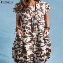 여성용 원피스 미들기장 캐주얼 드레스 반팔 프린트 우아한 빈티지 휴가 여름 패션