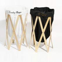 빨래통 수납바구니 세탁 우드햄퍼 빨래바구니 수거함 빨래함 캠핑 세탁물 보관함, 화이트