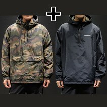 바람막이 봄철 가을에서 초겨울 양면 아노락자켓 남성여성 공용 반집업 후드 캠핑장 등산 여행용 잠바