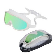 Swimming Goggle Super Great Frame Swim Goggle for Adult Men Women Youth Swim Mask Clear Wide Vision, adult unisex, whitegreen