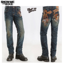 할리스타일 독수리 자수 바이크진 라이딩진 팬츠 오토바이 라이더 청바지 빈티지 워싱진