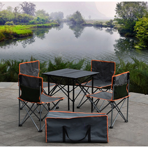 EPWEI 4인용 접이식 캠핑테이블 의자세트 야외라지 릴렉스 체어 휴대용 간편 테이블, 블랙 네모난 탁자 4개 녹색 라지 의자
