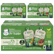 거버 인크레디 파우치 어린이 스무디 버라이어티 팩 810g, 3개, 바나나 + 딸기 + 비트 + 오트밀 + 바나나 +망고