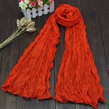 새로운 얇은 Pleated 여성 스카프 Hijabs 일반 컬러 린넨 소년 소녀 Scarfs 숙녀 목도리 랩 머리띠 부드러운 따뜻한, 주황색