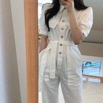 데일리문 2color 퍼프 단추 반팔 벨트 점프수트