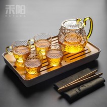 크리스탈 내열유리티팟 수제 해머패턴 티포트세트, 단일사이즈, 4인 트레이세트