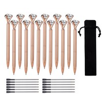 블링 크리스탈 다이아몬드 펜 레필즈 학생들이 선물하는 오피스 스쿨용 금속 볼펜 12개의 금 다이아몬드 펜 한 팩, 장미 금 다이아몬드 펜 12개