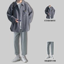 코데즈 셔츠 남 춘추 트렌드 항 멋쟁이 긴팔 셔츠 코트 남성 체크 데이트룩 그레이 야상 크롭청자켓