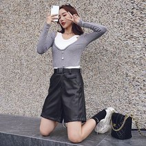 [하나비] 루루 여성 봄 2컬러 밸트 인조가죽 반바지