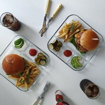 사각나눔접시 유리식판 투명유리 만두접시 트레이 3Type, 3.L와이드