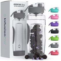 Infusion Pro 946.4ml(32온스) 과일 인퓨저 물병 단열 슬리브 및 50가지 레시피 주입 워터 전자책 하단 로딩 더 많은 맛을 위한 대형 여성을 독특한 선물 아이, Charcoal Gray, Charcoal Gray