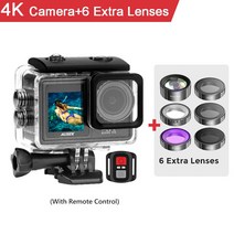 2 "IPS 듀얼 스크린 액션 카메라 5K 30FPS 4K 60FPS 48MP EIS 비디오 옵션 필터 렌즈 1080P 웹캠 Vlog WiFi 스포츠 캠, [02] 4K Camera Add 6 Lens, [02] Option2