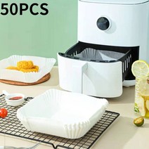 30/50pcs 에어 프라이어 일회용 종이 패드 스틱 공기 양피지 베이킹 라이너 필터 AirFryer Bakeware 주방, 06 Square-50pcs White