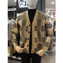 티아이포맨 티아이포맨 21 F/W 베이지 체크패턴 자카드 가디건 M218MSWM774 (P001942178)