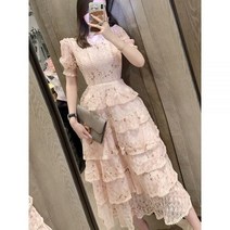 펀칭 자수 원피스 펀칭롱원피스 여성 패션 레이스 여름 레이어드 케이크 우아한 빈티지 롱