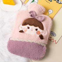 DFMEI 보온 물주머니 물주머니 두꺼운 온수주머니 탈부착 세탁 가능, 라지 1000ML, 핑크 리본 걸