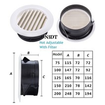 알루미늄 주름관 호스 자바라 닥트 3quot 4 5 6 8 흰색 abs 플라스틱 라운드 에어 벤트 그릴 커버 덕트 루버 벽 천장 장착 조정 가능 꽃 패턴 120, 필터 유형, 6인치(150mm)