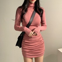 여성용 스판 무지 슬림 기모 폴라 원피스