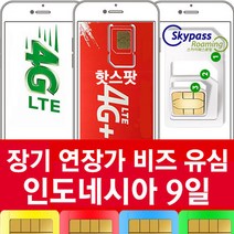인도네시아 유심 칩 구매 9 일 핫스팟 무제한 지원 데이터 로밍 브카시 자카르타 발리 출장 여행 심카드 xl 스카이패스로밍, 인천1터미널-T1, 9일